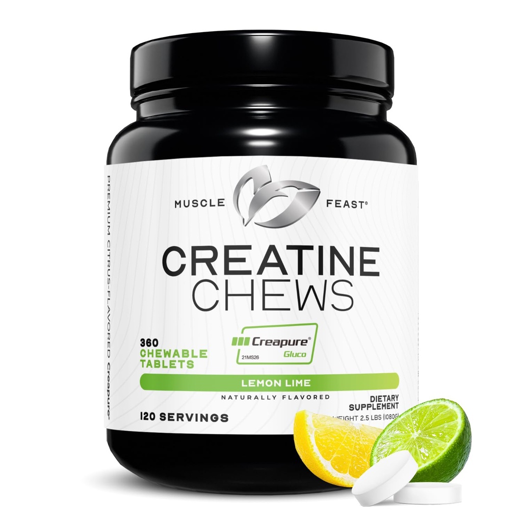 肌肉肥油酸单水合物 胆汁 - Vegan & Gluten - Free Creapure Creatine Chews for Men and Women - 美味的Citrus - Flavored Creatine 板块用于肌肉建筑 - Lemon Lime, 360 Tabs