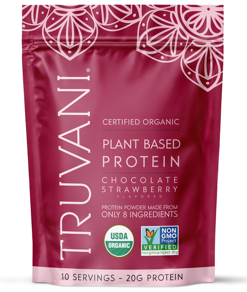 Truvani Vegan Pea 蛋白质粉 巧克力草莓 20g 有机植物基蛋白 10 服务 Keto Gluten & Dairy Free → 低碳 → 无添加糖