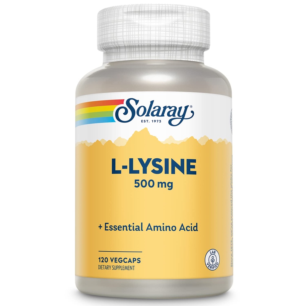 SOLARAY L Lysine 500 mg Capsules - 免费基本氨基酸补充剂 - 用L-Lysine 氨基酸提供强力健康支持 - 实验室验证,60天保证,120个服务,120个Veg Caps