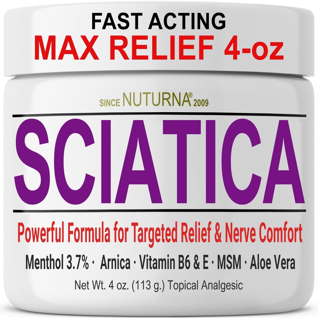 Sciatica Nerve Cream - 脚,手,脚,脚,脚趾,后-自然超强Arnica,MSM,Menthol,Soothing Comfort,大4 Oz的最大强度安慰.