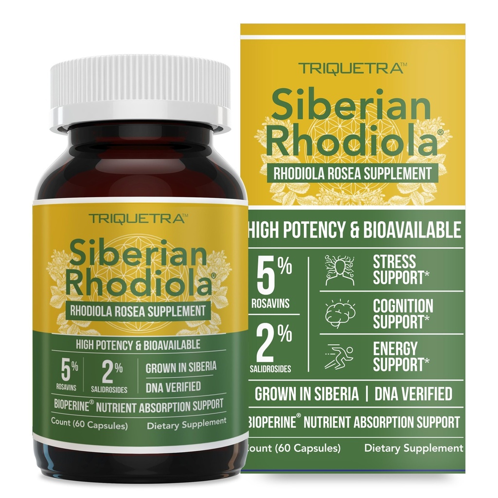 马克斯强力西伯利亚 Rhodiola®:Rhodiola Rosea 5% Rosavins,2% Salidroside & BioPerine®用于增强吸收-帮助支持压力,能量和焦点*-生长在西伯利亚,DNA验证(60 Capsules)