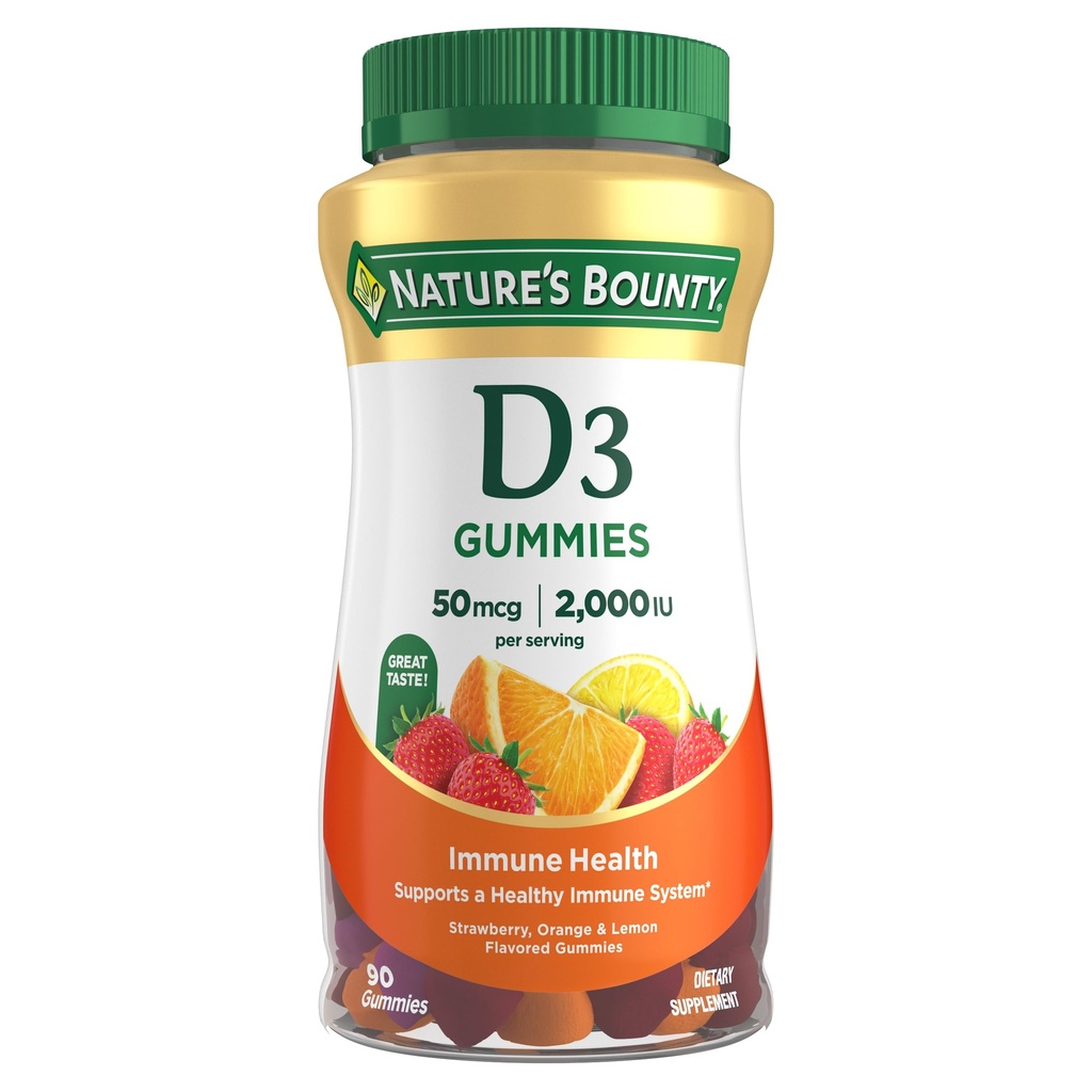 大自然的丰产维生素D3 Gummys,维生素补充,支持免疫健康,50mcg,2000IU,混合水果火焰,90 Gummys