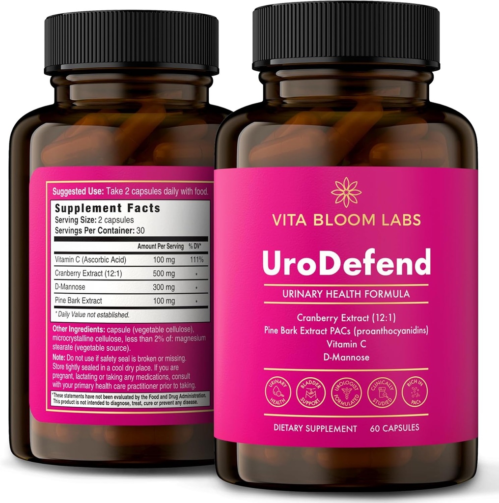 UroDefend UTI 保护公式 | Cranberry PACs | Physician 公式 | Additive Free + Gluten Free | Cranberry  Extract Cranberry 提取法 松巴 提取法 D Mannose 维生素 C | 60 Capsules