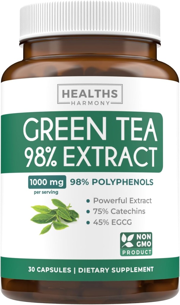 EGCG 绿色茶叶提取卡普尔 - 超级高概率绿色茶叶药丸 抗氧化剂 富含多酚 Catechins & EGCG - 500 mg Per Capsule - 非GMO & Made in the United States (试量)