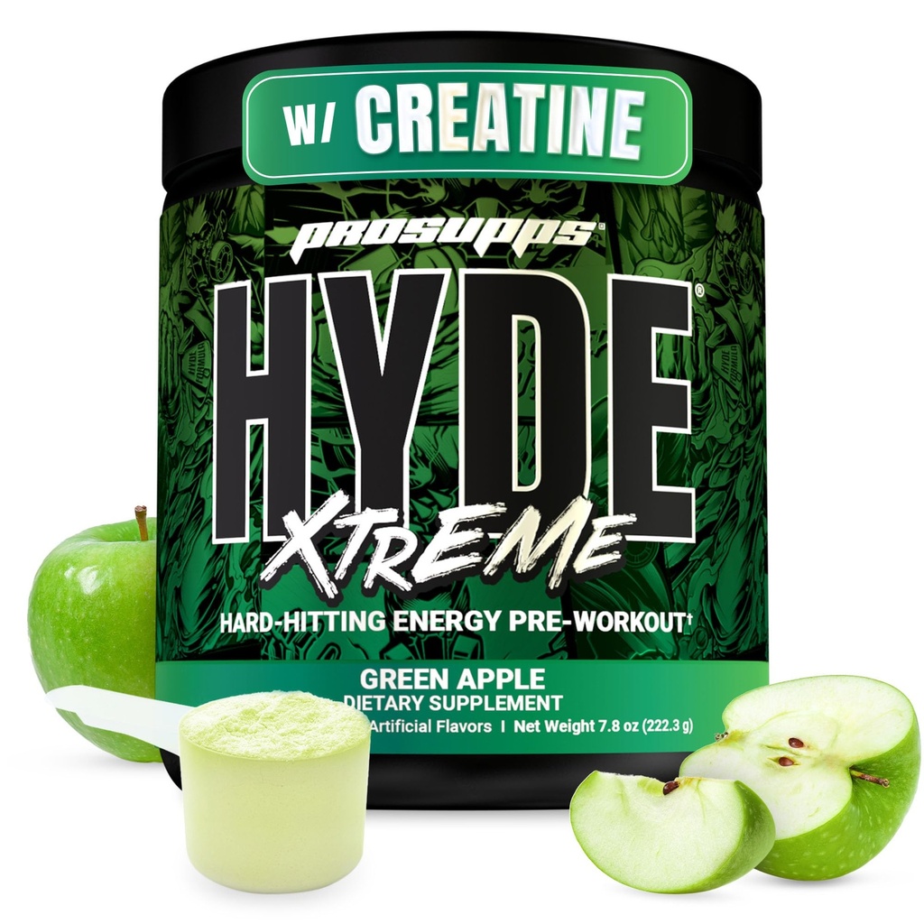 PROSUPS先生 Hyde Xtreme Pre Workout Powder with Creatine, Beta Alanine & Cafeine - 极端能源,泵,焦点和性能 - 适合男女体格和健身补充品(绿色苹果,30种服务)