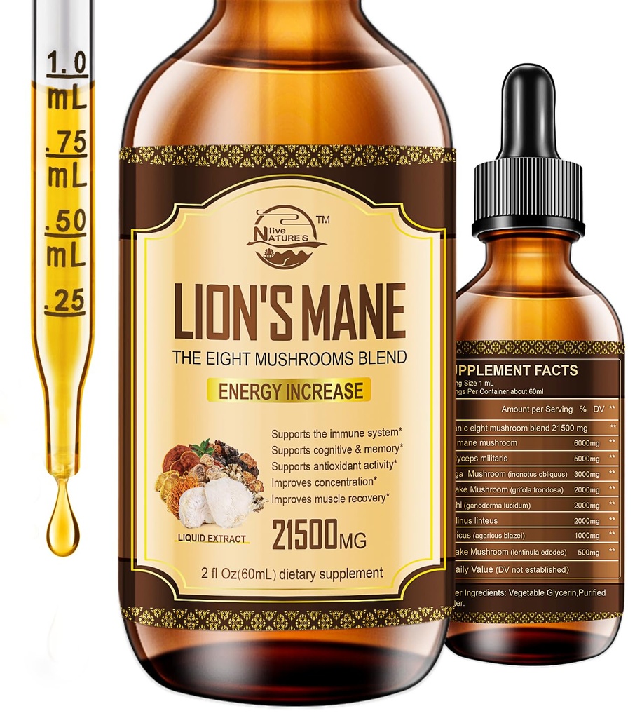Lions Mane Supplement, Li液蘑菇提取器 Dropps, 8 Mushrots Complex for Conditional Supports and university Boost, 最多2个月供应,蘑菇 Supplement with Lion's Mane, Cordyceps, Reishi