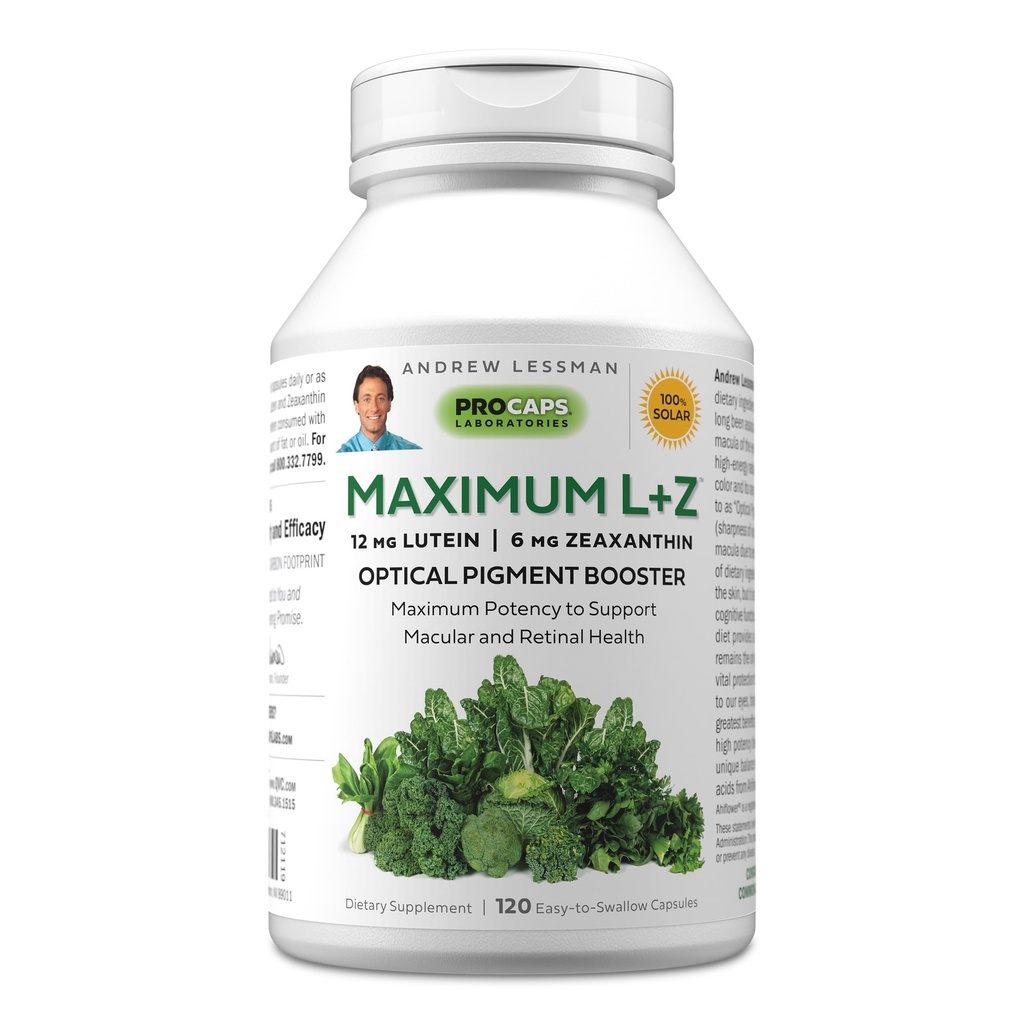 AndreW Lessman 最大L+Z 120 Softgels - 12mg Lutein, 6mg Zeaxanthin, 支持眼和脑健康的关键营养物, 并促进健康视野. 没有附加物。 容易吞软胶