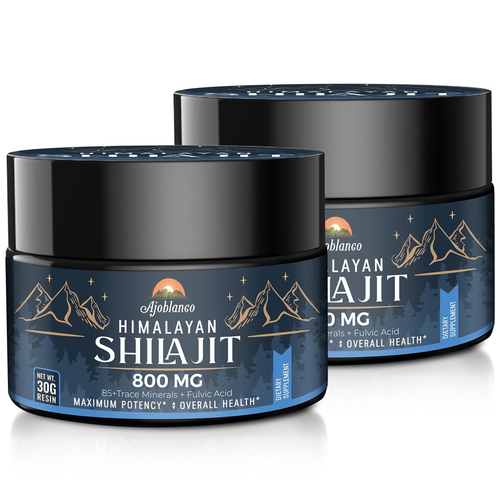 Ajoblanco 800 Mg Himalayan Shilajit Resin, Shilajit纯喜马拉雅有机体, Shilajit 纯净补充,高剂量和能源潜力,强力和豁免, 男女, 30克, 包2