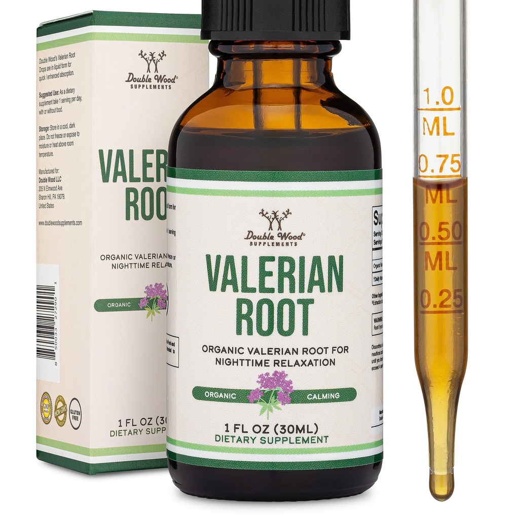 Valerian root Drops for Sleep - 有机 Valerian root Tincture 提取器 168mg - 1 FL OZ, 30 services (Better Absorbed Than Capsules, 增强 Valerian root Tea) 由双木进行放松和平静处理