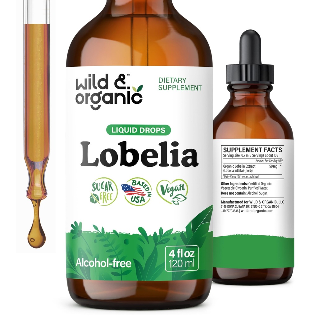 野生和有机Lobelia Tincture - 肺排毒和清洁 - 液化Lobelia草药补充 - Vegan,糖和无酒精叶提取液 - 4 fl oz