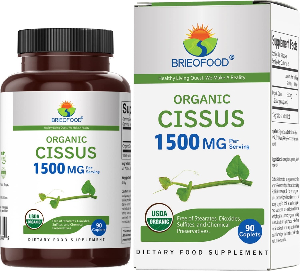 Brieofood 有机Cissus Quadrangularis 1500mg, 45 services, 蔬菜, Gluten Free, 90 蔬菜片