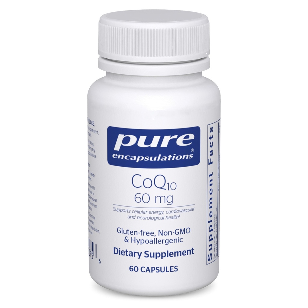 纯封装 CoQ10 60 mg → Coenzyme Q10 能源、抗氧化剂、脑和细胞健康、认知和心血管支持补充* 60 capsules