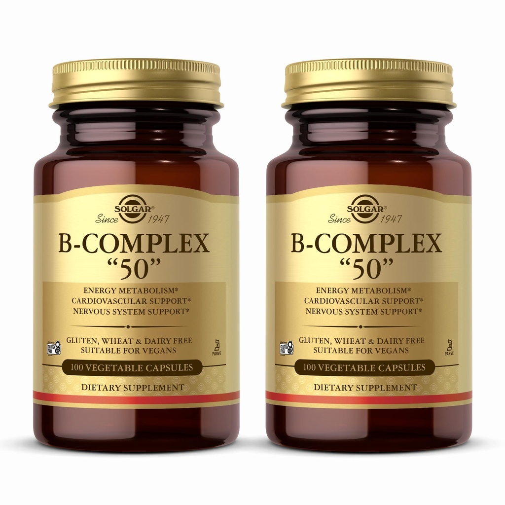 Solgar B-Complex “50” - 100 蔬菜罐头,包2 - 能源代谢和神经系统支持 - 非GMO、Vegan、Gluten Free - 200 总服务