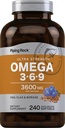 Piping Rock Omega 3 6 9 女性和男性的补编 | 3600mg | 240 软胶盖 | 鱼绒波拉吉 | 超强 | 非GMO, Gluten Free