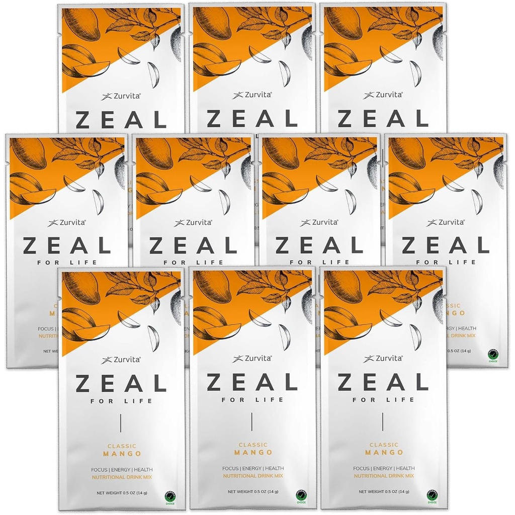 Zurvita - Zeal for Life Wellness Drink Mix - 经典的芒果火焰 - 格鲁滕-无格鲁滕,Vegan, Biotin,维生素和矿物用于健康 - 10包