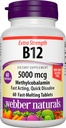 Webber Naturals Vitamin B12 5000 mcg, 60 Counter, 快溶液片, 维生素补充支持能源代谢, 免疫和心脏健康, 蔬菜配方, 60日供应
