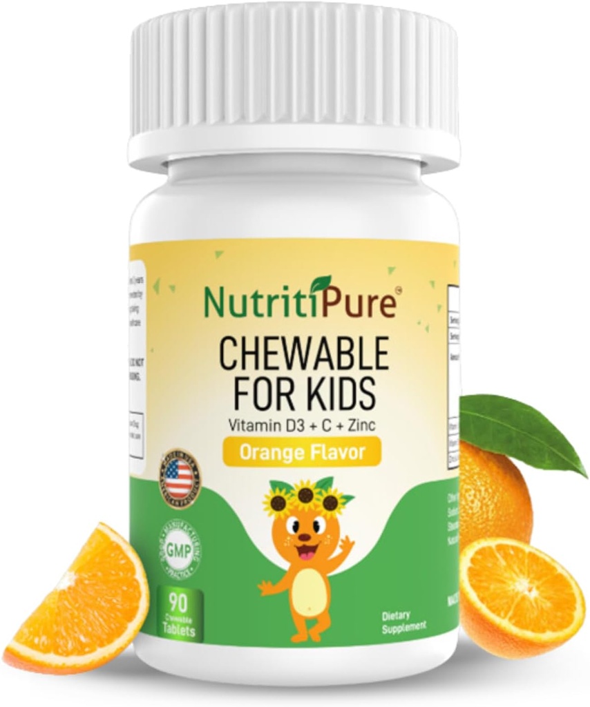 可口味维生素D3(Cholecalciferol) 25 mcg (1000 IU) + 锌(Zinc Citrate) 5 mg + 维生素C 30 mg 给孩子橙色Flavor 90/Bottle (1)