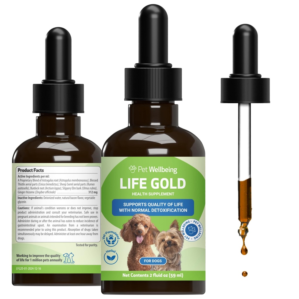 Petwelling Life Gold for Dogs - Vet-Formulated - 免疫支持和抗氧化剂保护 - 天然草药补充剂 2 oz (59 ml)