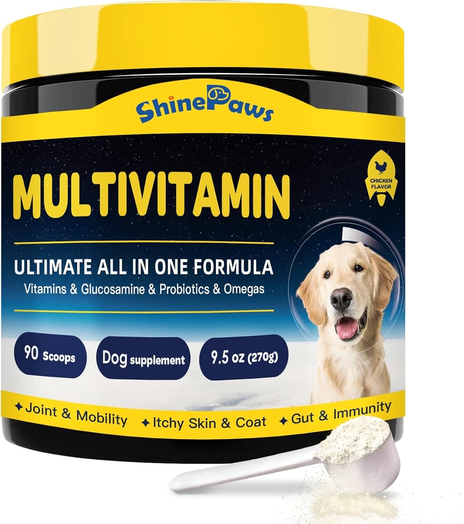 狗维他命 狗多维他命粉 配有Probiotics, Glucosamine, Omega 3, 支持 Gut, 联合与移动, Itch Skin & Coat, 矿物与抗氧化剂促进免疫健康,每日基本狗补充剂