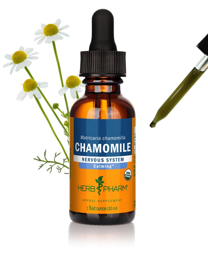 Herb Pharm Certifical Organization Chamomile 用于镇静神经系统支持的液体提取 - 1 Ounce(DCHAM01)