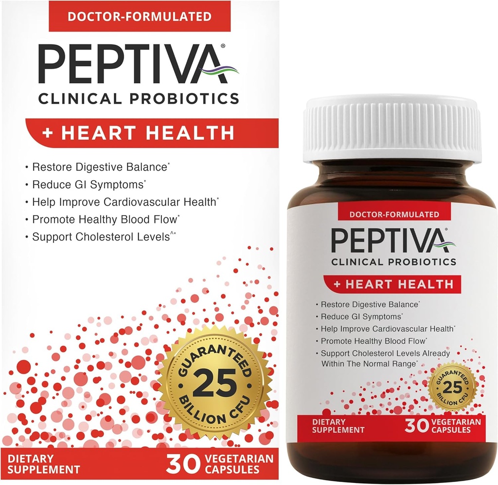 Peptiva Probiotics 心脏健康 -- -- 心脏健康支助补编,25亿 CMFU,多轨Probiotic,酸性乳酸菌,Bifidobacterium,消化性支助 -- -- 30 个植物囊