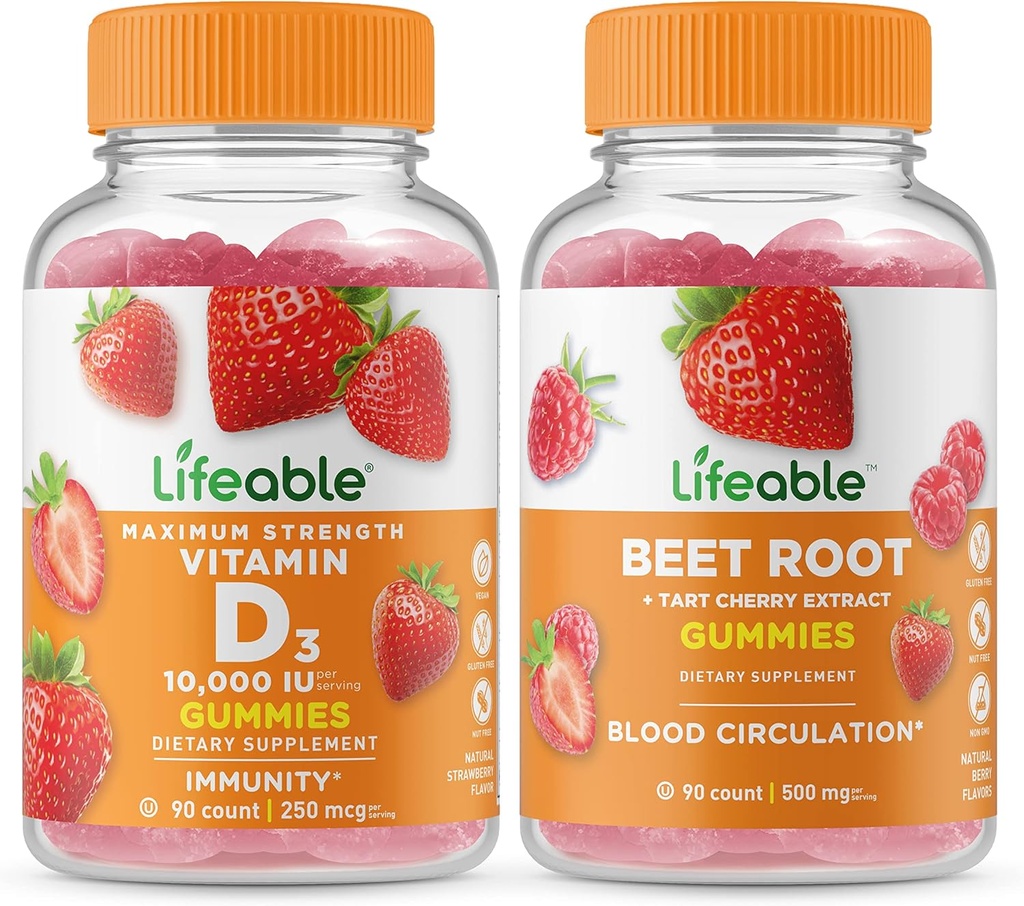 活生生的维生素D 1000 IU + Beet Root, Gummys Bundle - 大品尝,维生素补充,Gluten Free, GMO Free, Chewable Gummy (英语).