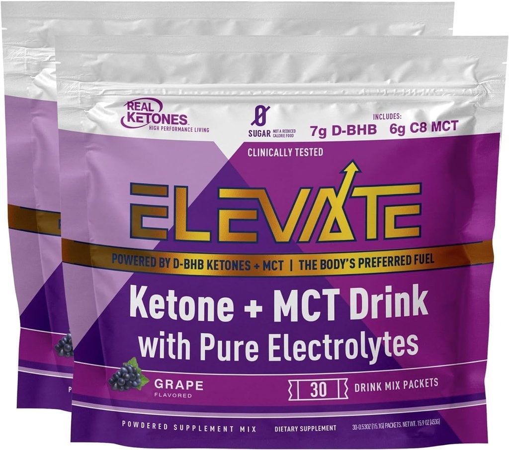 真正的 Ketones 外源性 Keto D BHB + MCT + 电解质,咖啡因自由饮用 Mix 粉末,用于快速 Ketosis的葡萄塔(56架)