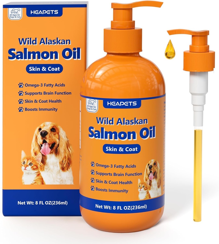 野生阿拉斯加沙门油用于养狗和猫,鱼油Omega 3 与EPA & DHA 用于养皮和肥料,Imune,脑,联合和心脏健康,狗和猫鱼油加泵-8 oz
