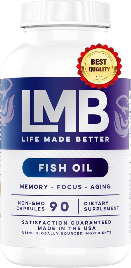 野生捕捉Omega 3 鱼油 3000mg - 三重强力 Burpless DHA 900mg + EPA 1200mg Non-GMO - 内装无余酸-LMB(90软宝石)