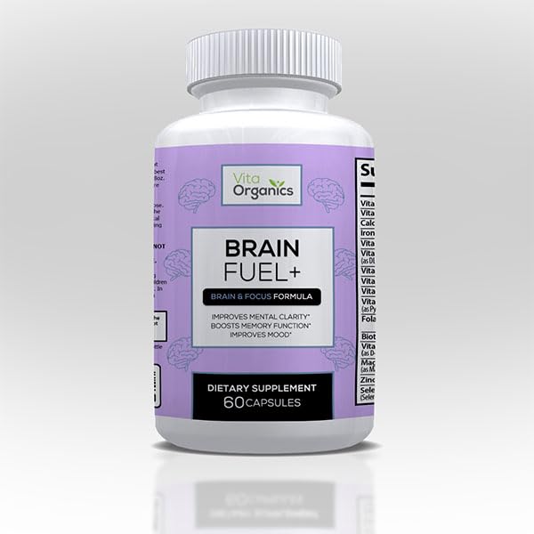 Brain Fuel+ DMAE 混合内存增量 聚焦,摩德,忙男和忙女的精神能量 - 60 Capsules,美国制造