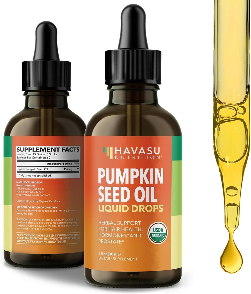 南瓜种子油 - USDA有机体 - 冷压头发、前列腺和荷尔蒙支持 - 2个月供应 - 男女液体滴水 - Vegan, Non-GMO,和Gluten Free - 不受欢迎,1 Fl Oz