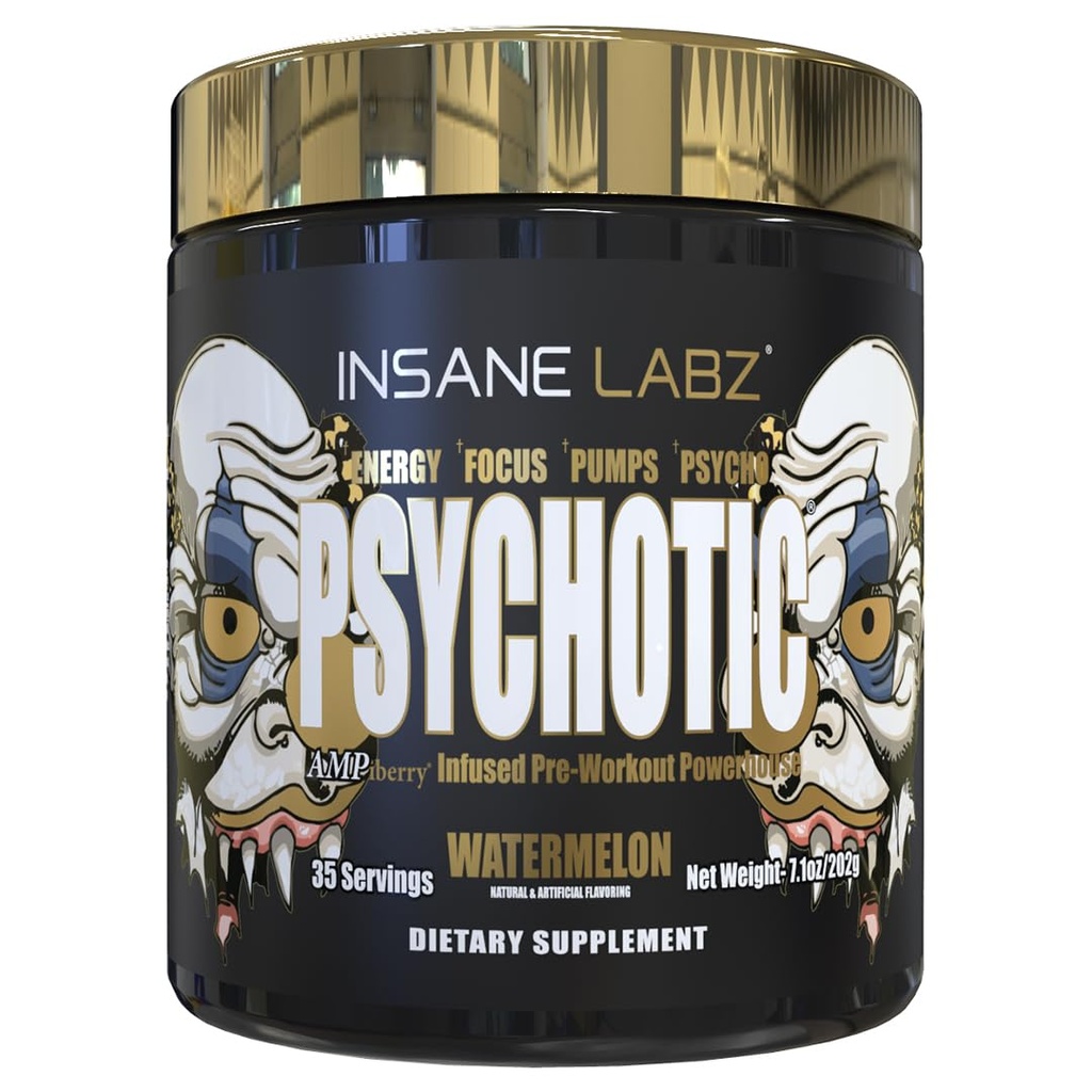 Insane Labz 精神病金, 高兴奋剂预研粉, 极持久能源焦点, 泵和耐力与 Beta Alanine, DMAE 比塔特尔特, NO Boster( 35 services, 西瓜)