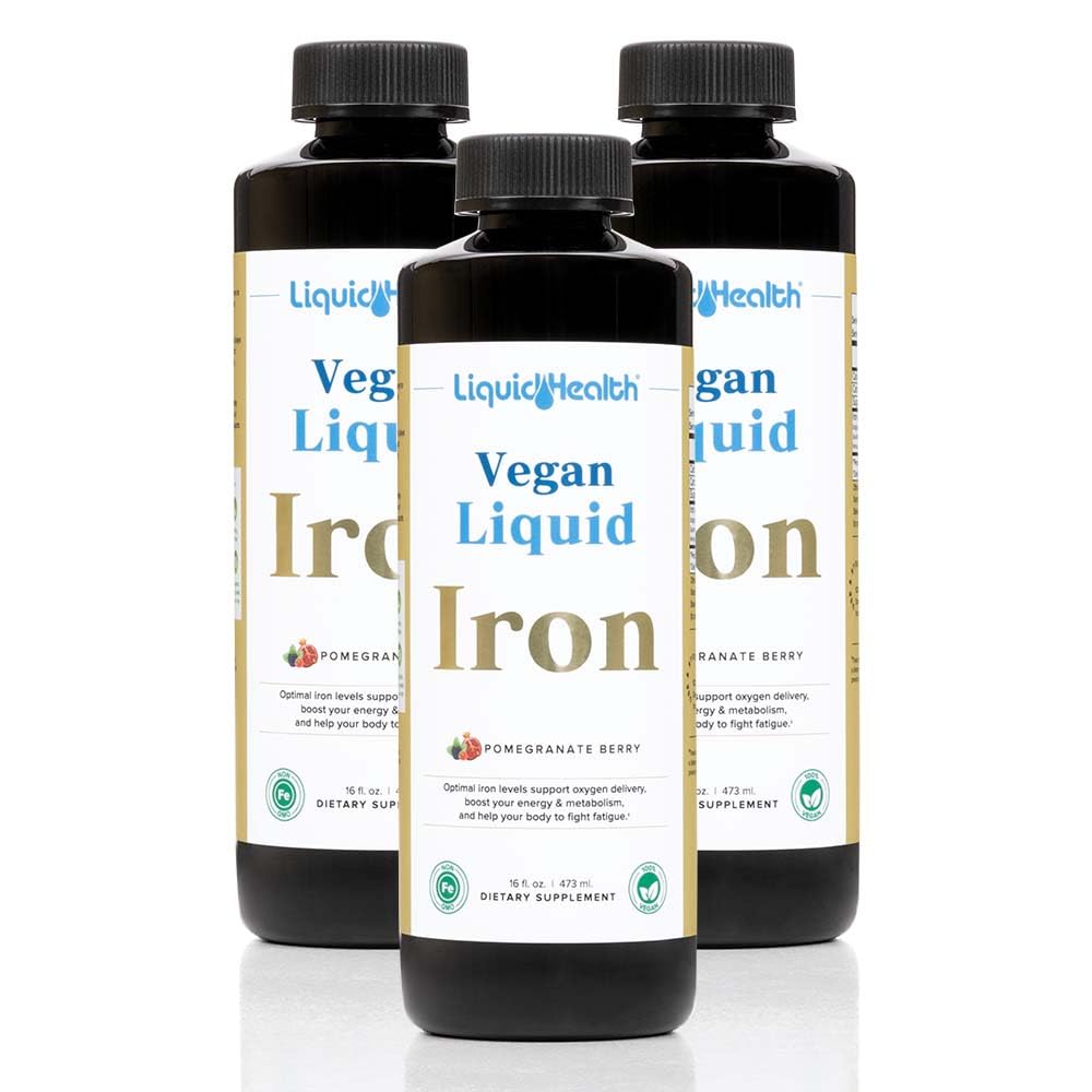 LIQUIDHEAALTH VAGAN 液态铁补充剂 SunActive & Ferrochel Fe - 自然能源,免疫系统和元件支持,增强精神清晰度,产前/产后-美国制造,非GMO(3包)