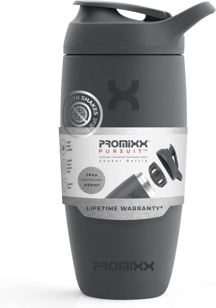 Promix 追逐摇摆瓶 隔热无锡 水瓶和摇摆杯 18oz 石墨灰