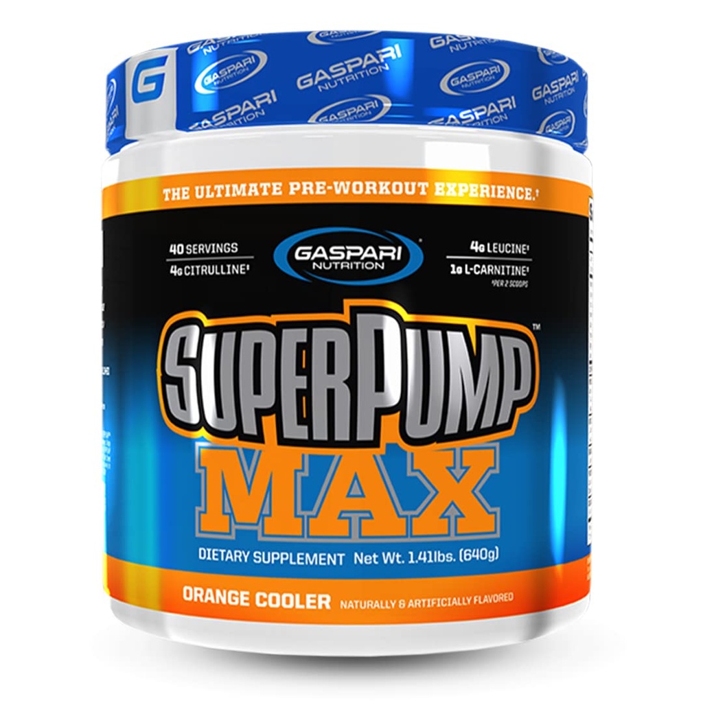 Gaspari 营养超泵 MAX, 终极工作前粉, 持续能源预修, 硝氧化物促进器, 肌肉生长, 恢复和补充电解剂( 40 service, Orange Cooler)