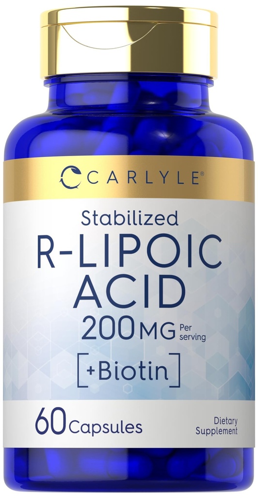 Carlyle R-Lipoic Acid 200mg → 60 Capsules → 与 Biotin → 非 GMO 稳定 RLA , 无胶质