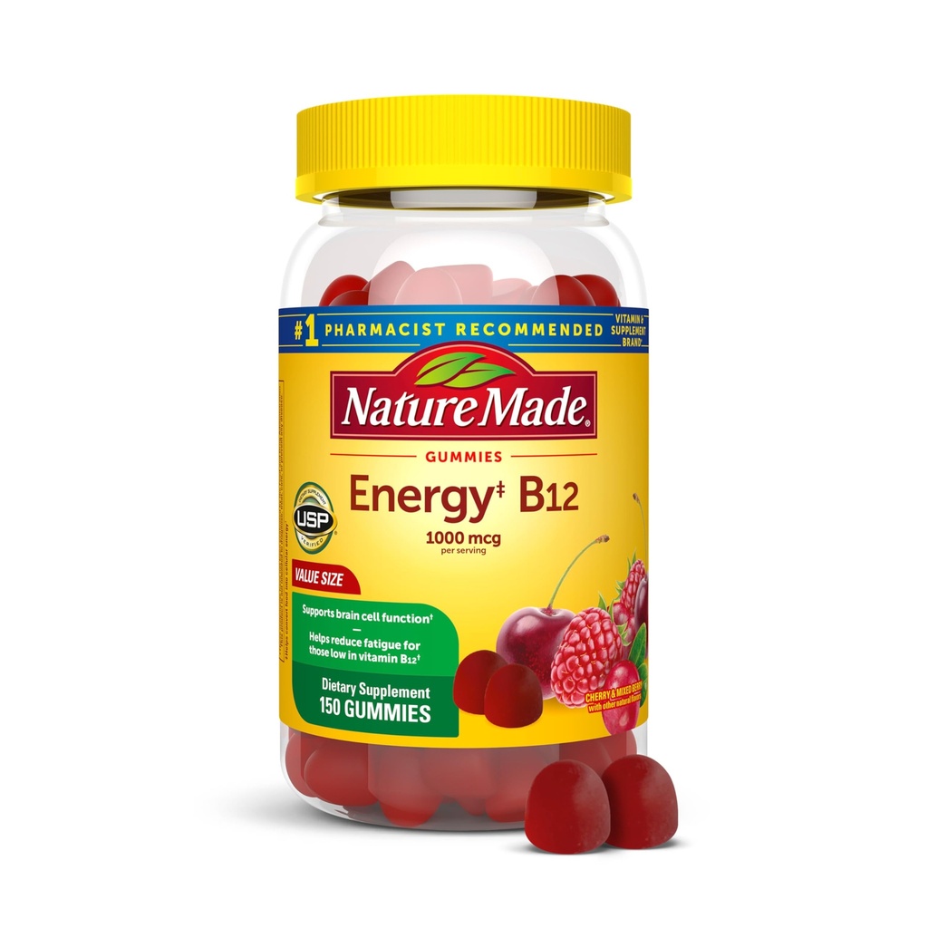 Nature Made Energy B12 1000 mcg,能源代谢支持的饮食补充,150 Gummys,75天供应