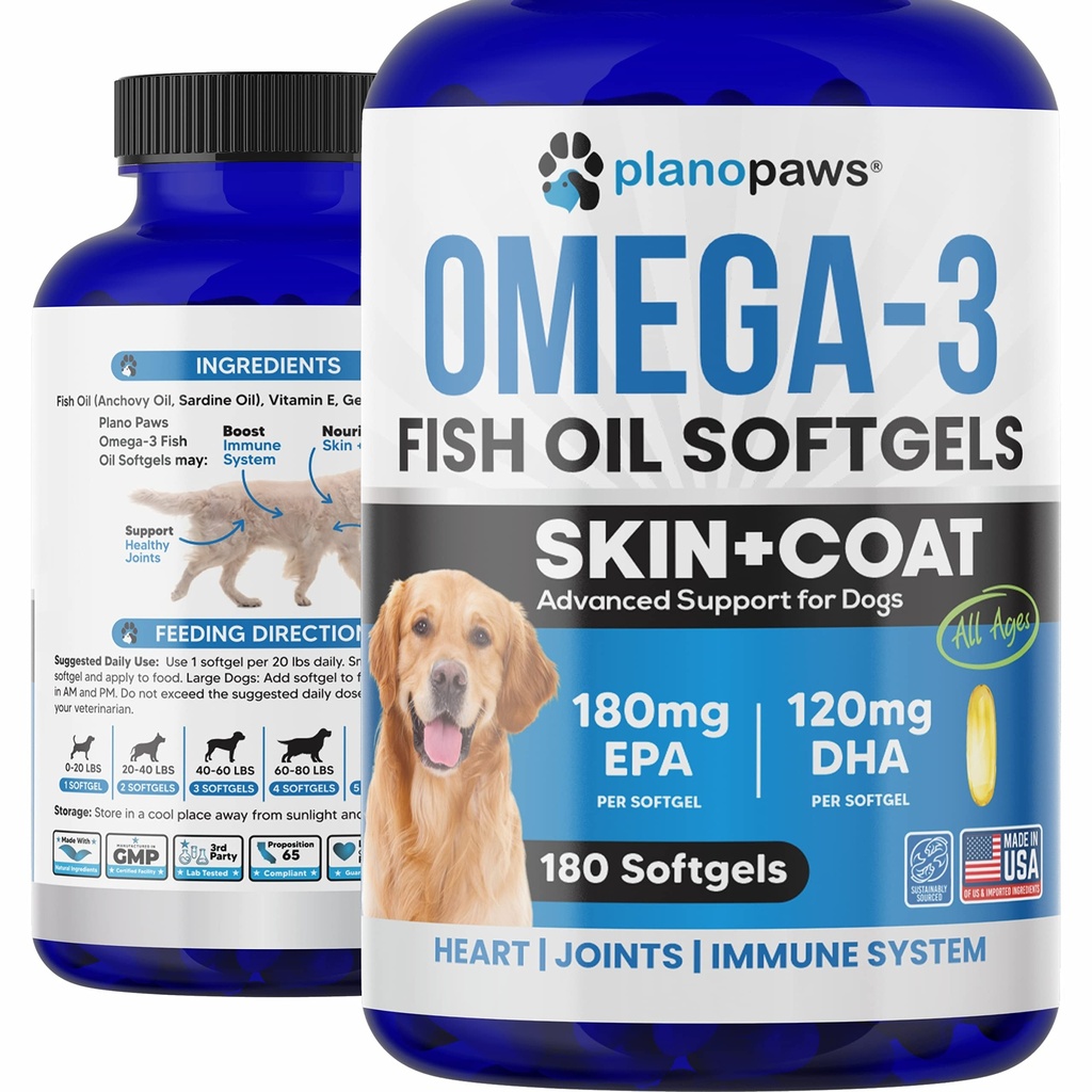 Omega 3 Fish Oil for Dogs Capsules - 沙门 Oil for Dogs - 狗鱼油补充剂 可能帮助 Shedding,过敏,Iching - 支持干皮,Jus - 狗皮和煤补充剂 - 180 Fish Oil Pills