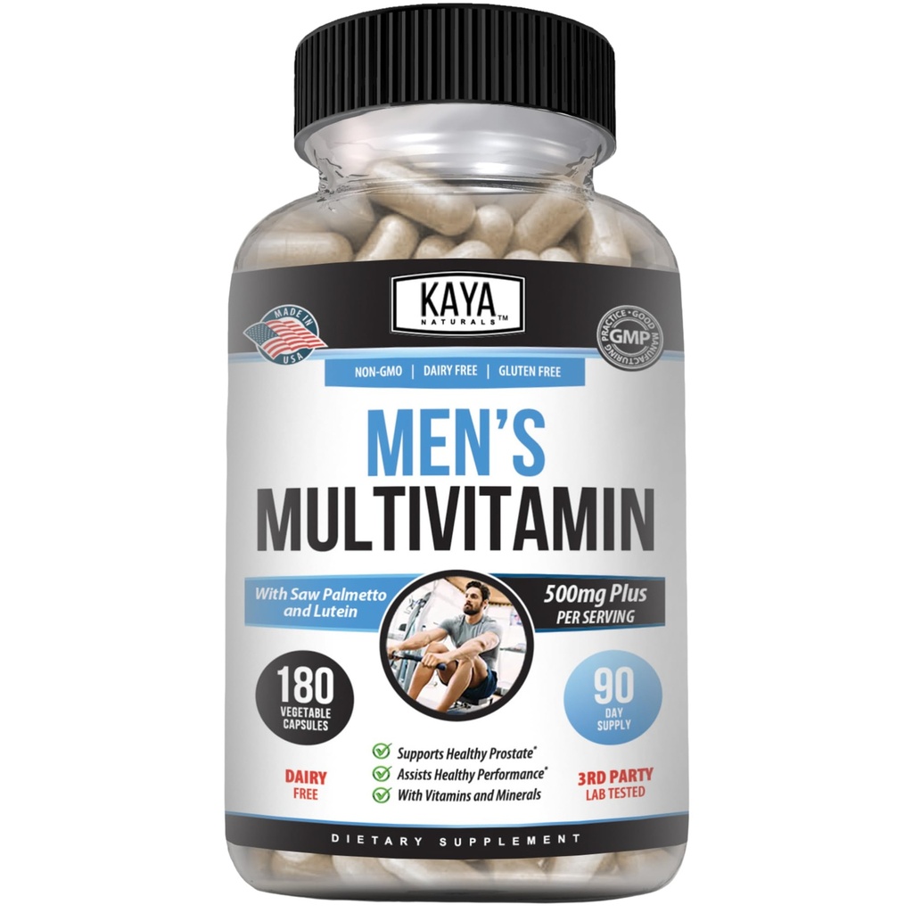 Kaya Naturals Multivitamin for Men - 男子前列腺多维塔明 - 多矿物质日用品 - 男子药丸 - 支持健康前列腺 - Vitaminas para Hombres - 180 Veggie Capsules
