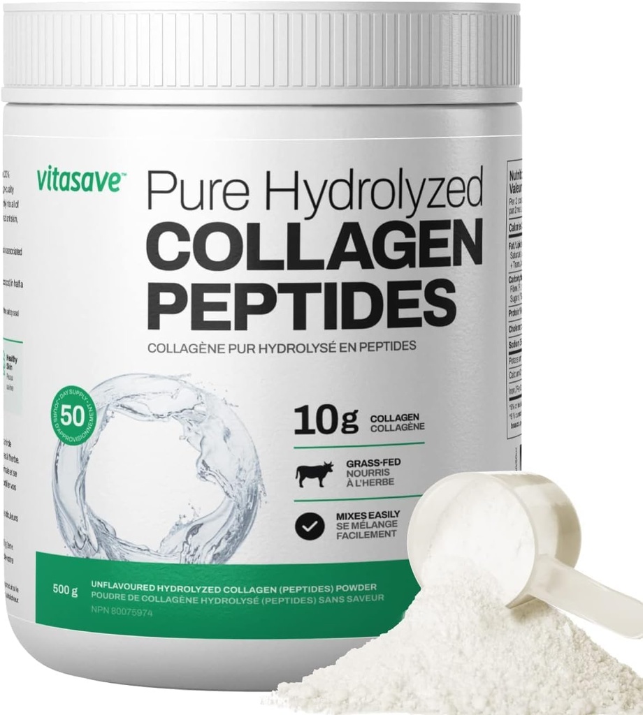 Vitasave Collagen Peptides Powder – 10g 水解Collagen – 一次服役 – 不受欢迎 , 草- Fed, Keto 友好 – 皮肤, 头发, 钉子和联合支援 500g