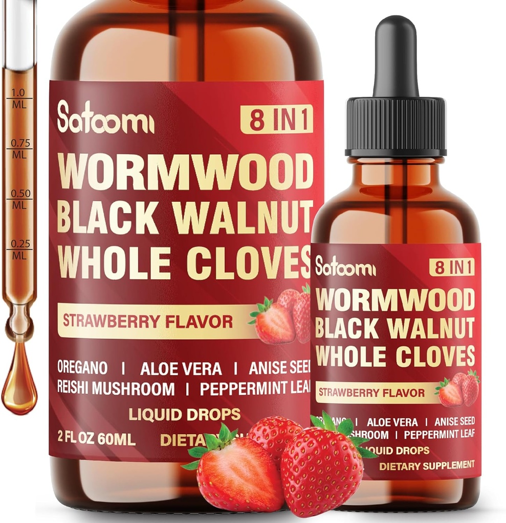 Satoomi 8in1 Wormwood 液体滴入黑胡桃,全脂和5多 - 60毫升60天供应