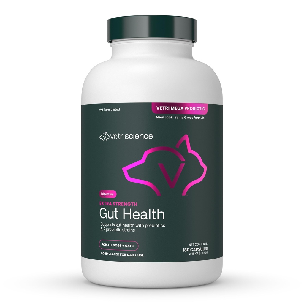 Vetri Science Extra Streat Health Probiotic & Prebiotic Prebiotic Creative Supplements for Dogs & Cats, Gas & Darrhea & Immune 支持,易打开卡普勒斯,180 Counts - 新外观
