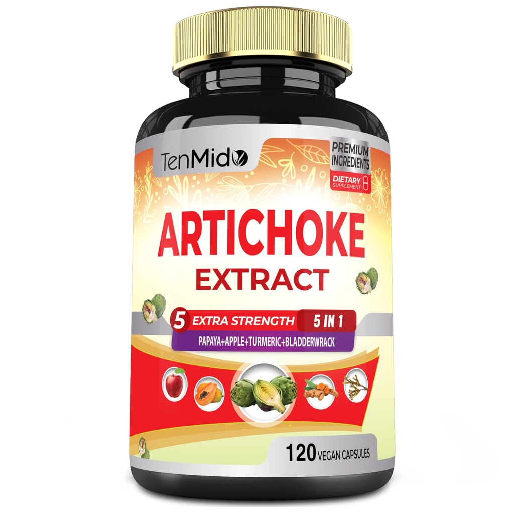 Artichoke 补编 Capsules, 4个月与Papaya, Apple Pectin, Turmeric Curcumin, Bladderwrack - 支持文摘函数 - 120 Vegan Capsules