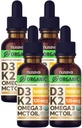 (4包)有机维生素D3 K2 与MCT Oil Omega 3,5000 IU,最大强度维生素D液体 - 无填充器,用于更快吸收和免疫支持的非GMO液体D3(Vanilla,4 Fl Oz)