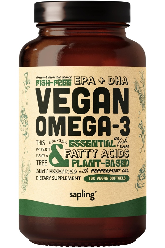 Vegan Omega 3 补充剂 -- -- 基于植物的DHA和EPA脂肪酸 -- -- 无碳酸盐、替代鱼油、支持心脏、大脑、联合健康 -- -- 可持续源头藻类、无鱼油 -- -- 180软胶