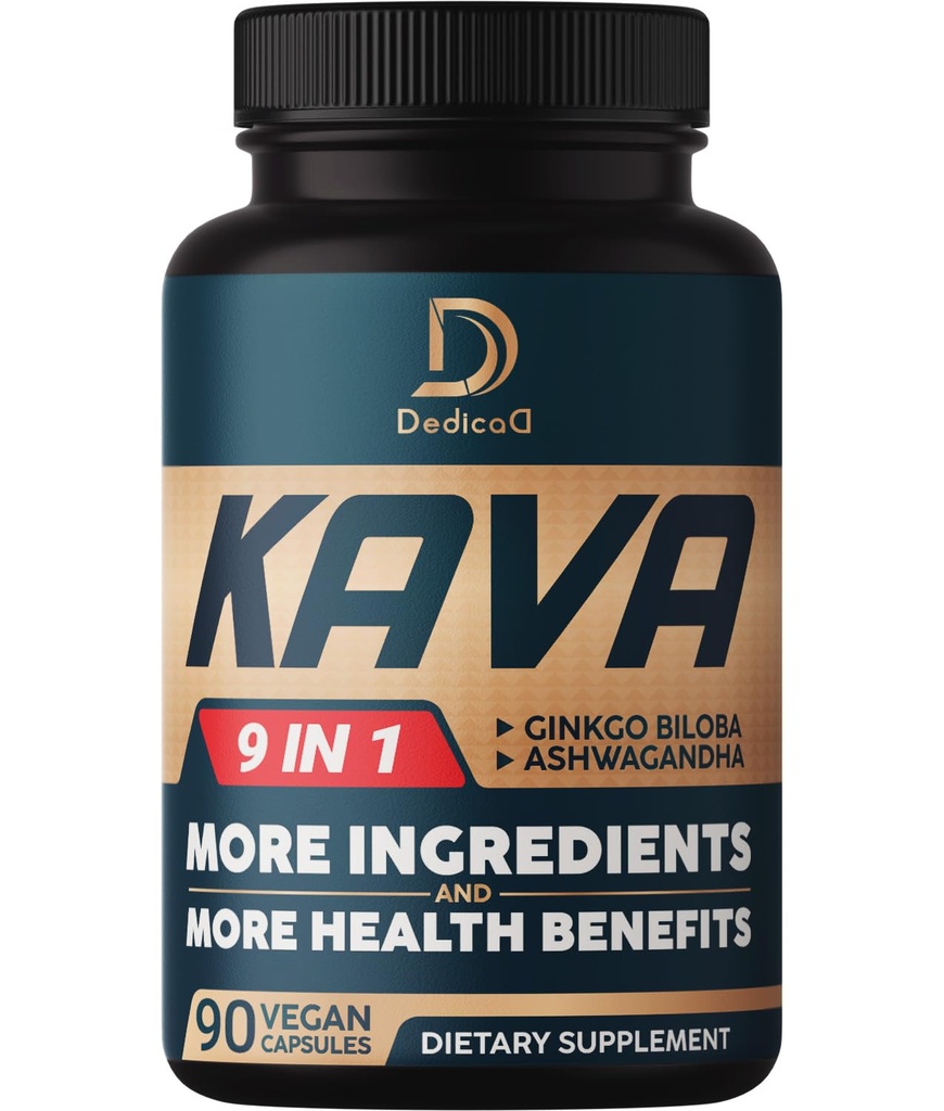 Kava Kava Capsules - 3个月供应 -- -- 9个草药,配有Ginkgo Biloba、Ashwagandha Root、安第斯可可、Graviola Leaf、Chamomile、Valerian、Lemon Balm & Skullcap - 支持Mood & Immune - 90药剂