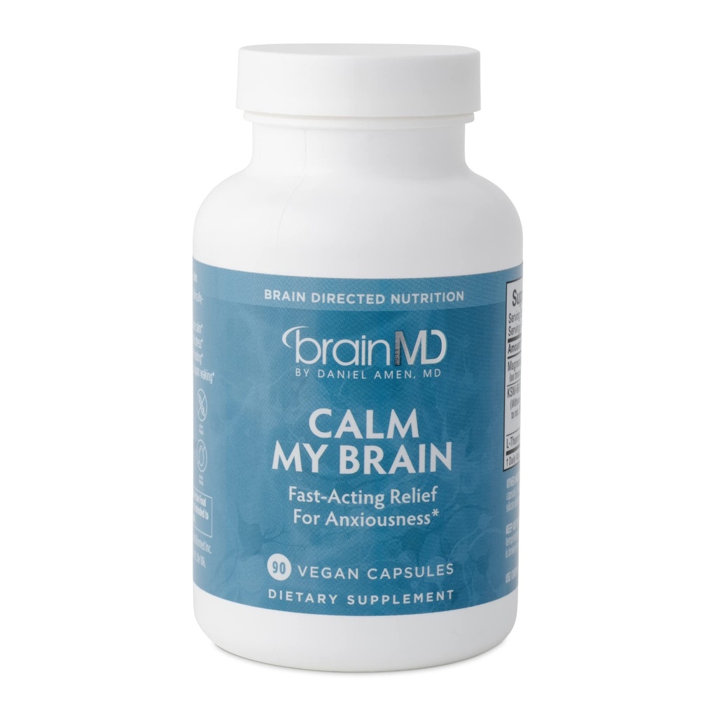 阿门·BrainMD博士 冷静我的大脑 - 90 Vegan Capsules - 与镁, Ashwagandha & L-Theanine 的快速动作公式 - 30 services