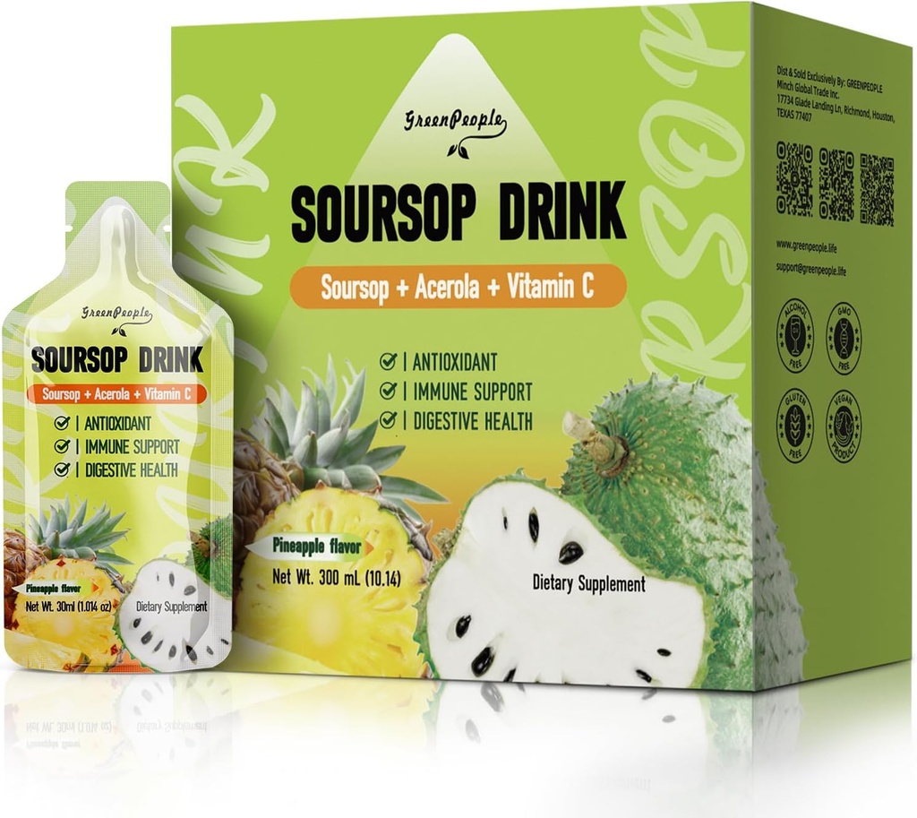 GREENPEOPLE Soursop & Acerola 液体补充饮料, Soursop 位数液体, Immune 推动维生素C 饮料, 快速吸收, Vegan, 非 GMO, 10 包