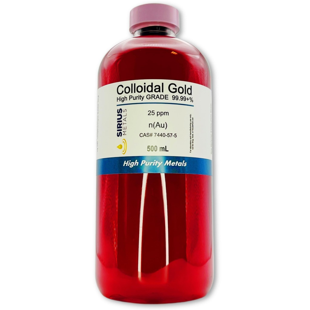 True Colloidal Gold – 25 ppm - 99.99+% 纯度 - 500 mL (16.9 Fl Oz) in Clear BPA - Free Plastic Bottle - 美国制造