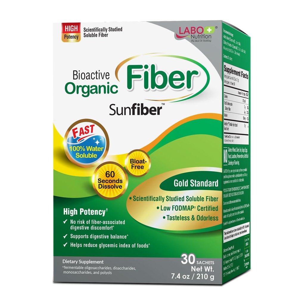 LABO 营养 生物活性有机纤维 – Sunfiber PHGG 为消化性常态和古特健康而溶解的先生纤维 – 部分水解 Guar Gum, 低FODMAP, 不受欢迎, Vegan, 非GMO, 30 Sachets